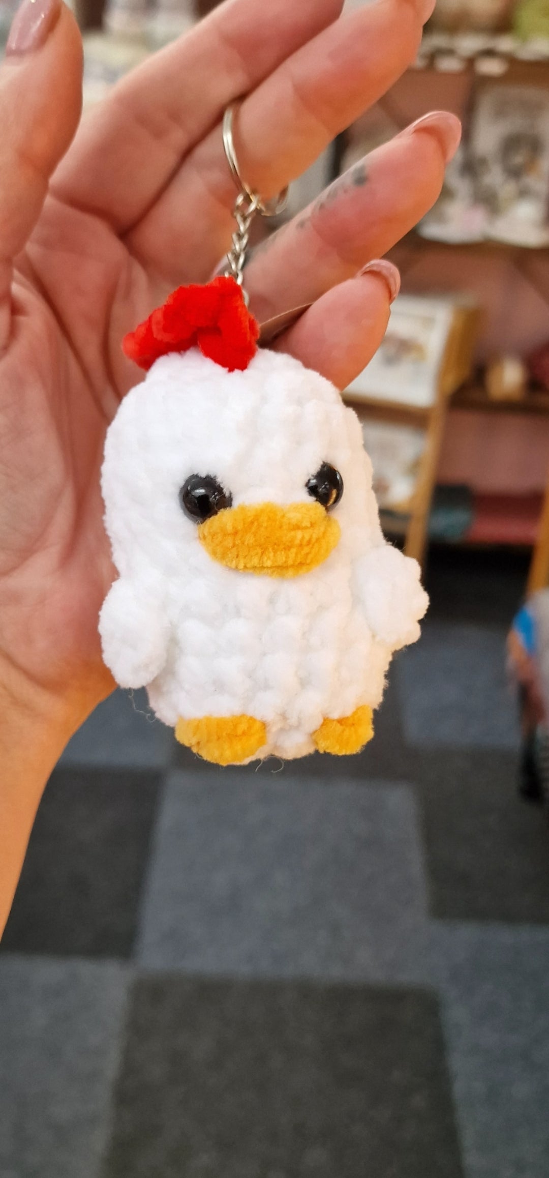 White Chicken Keychain – Handmade with Yummy Yarn