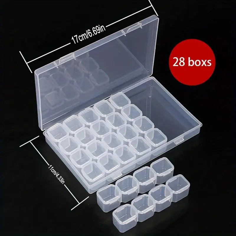 1pc 28-Grid Diamond Painting Storage Case, Plastic Organizer Box For Embroidery Accessories, DIY Arts Crafts, Contemporary Style, Clear Container With Snap Closure